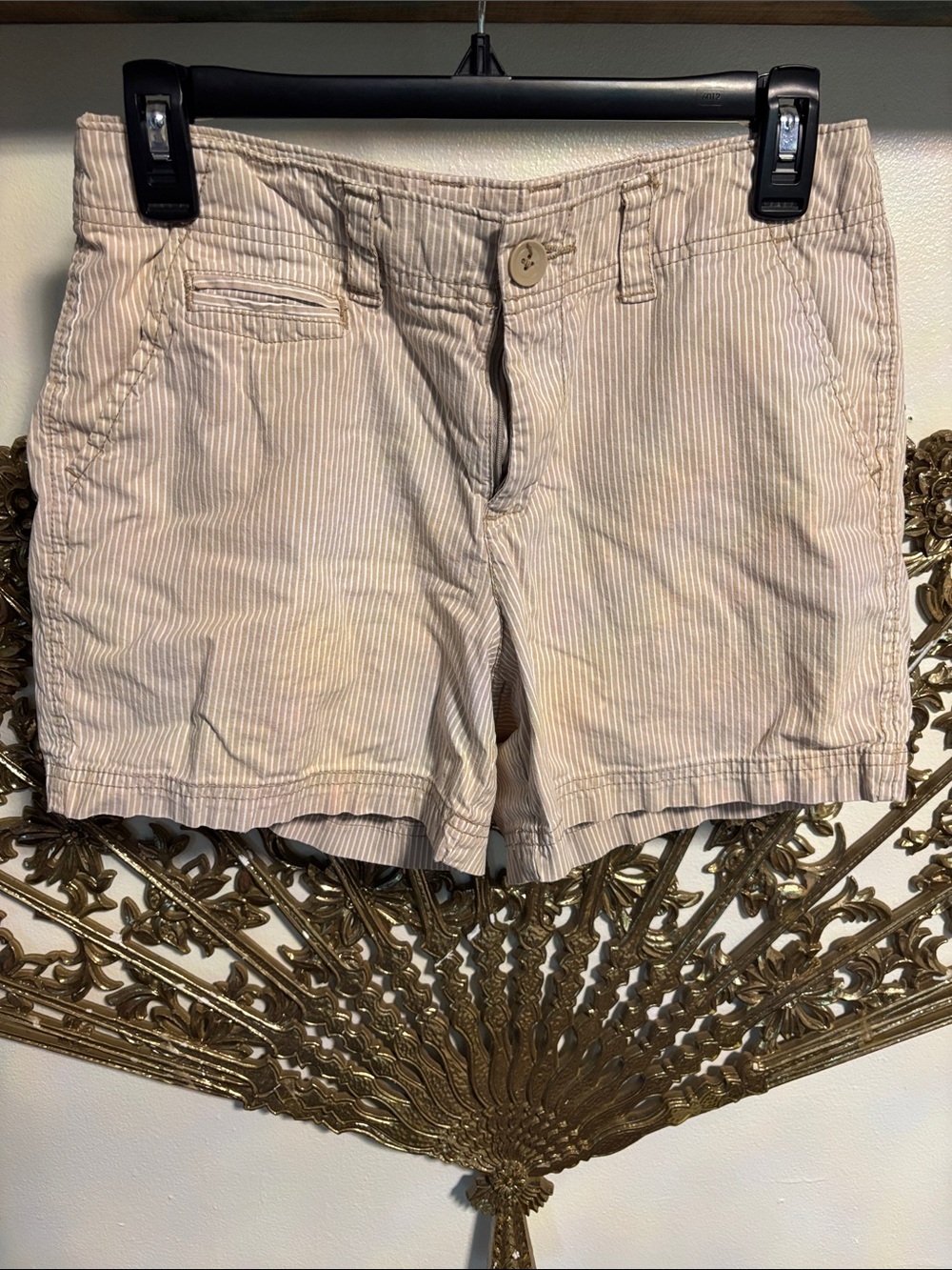 St. John's Bay Beige Pinstripe Cotton Bermuda Shorts